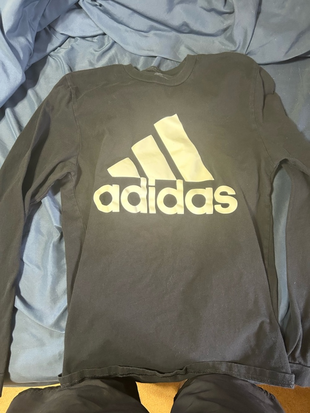 adidas Black Long Sleeve Hoodie-Style Logo Top